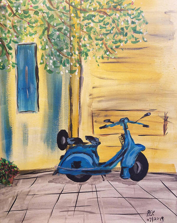 Scooter Poster featuring the painting Little Blue Scooter by Brent Knippel