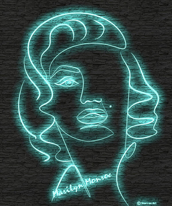 Marilyn Monroe Poster featuring the digital art Marilyn Monroe neon portrait - 2 by Movie World Posters