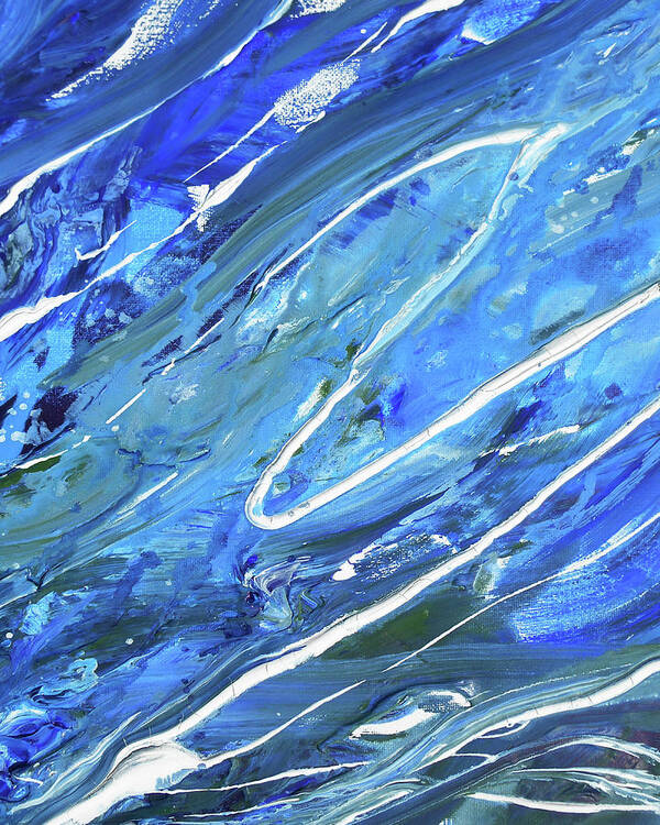 Blue Wave Poster featuring the painting Meditate On The Wave Peaceful Contemporary Beach Art Sea And Ocean Blues Art III by Irina Sztukowski