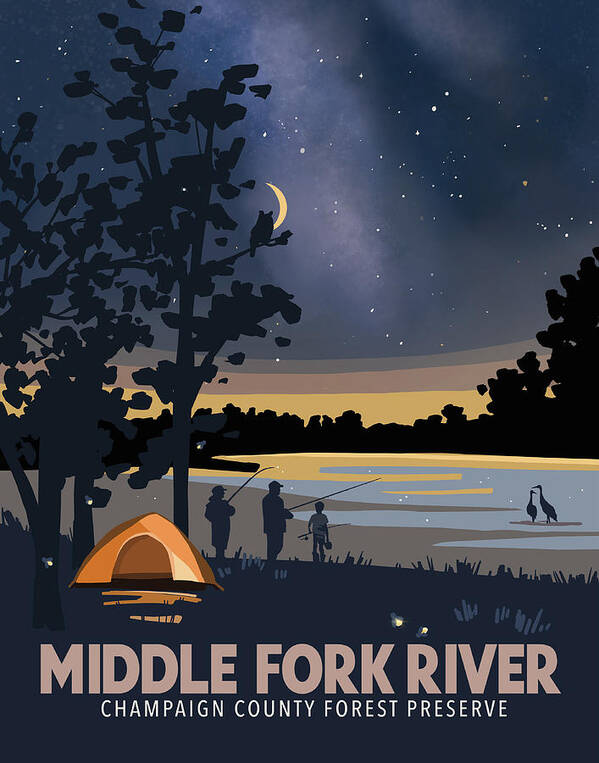 Night Poster featuring the digital art Middle Fork River Forest Preserve by Champaign County Forest Preserve District