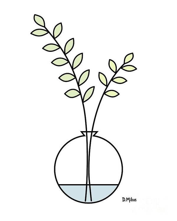 Minimalistic Design Poster featuring the digital art Minimal Plant in Vase 1 by Donna Mibus