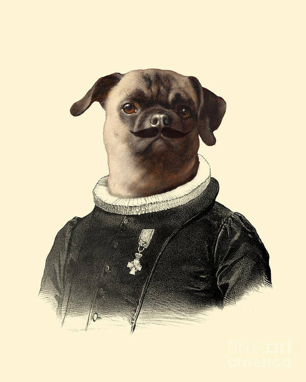 Pug Poster featuring the digital art mister Pugster by Madame Memento