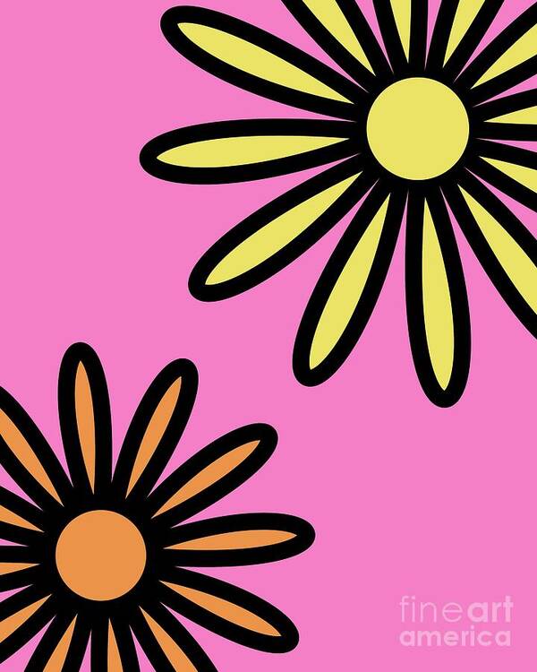 Mod Poster featuring the digital art Mod Flowers 2 on Pink by Donna Mibus