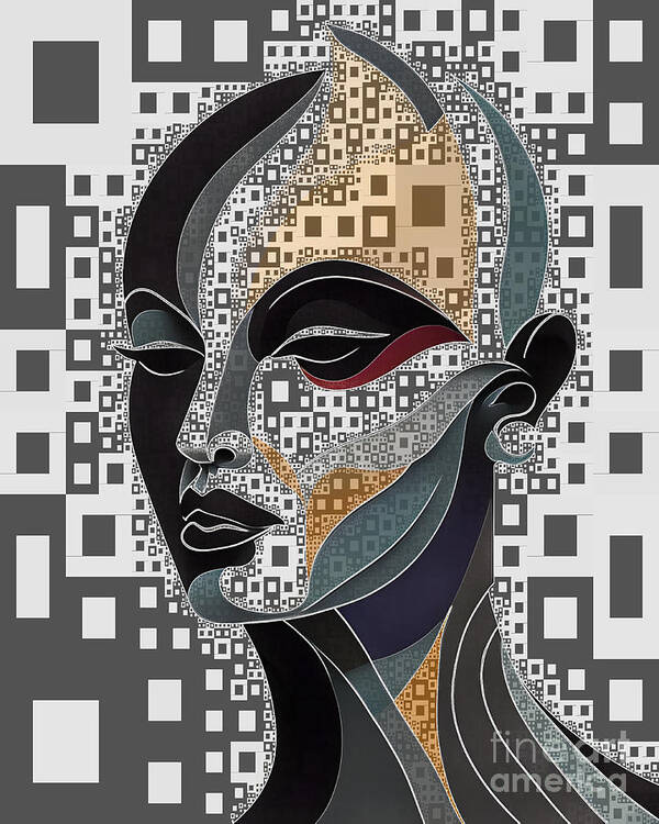 Abstract Poster featuring the digital art Modern Abstract Portrait - 01615a by Philip Preston