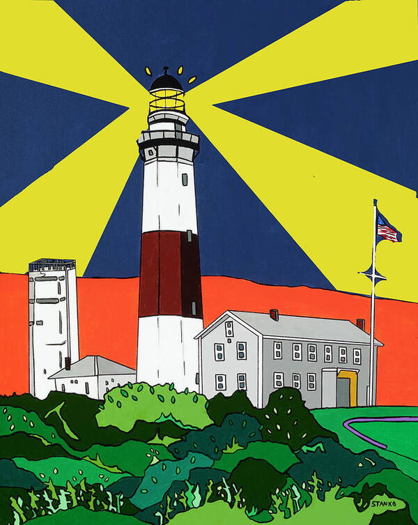 Montauk Point Lighthouse Longisland Eastend Poster featuring the painting Montauk Light House by Mike Stanko