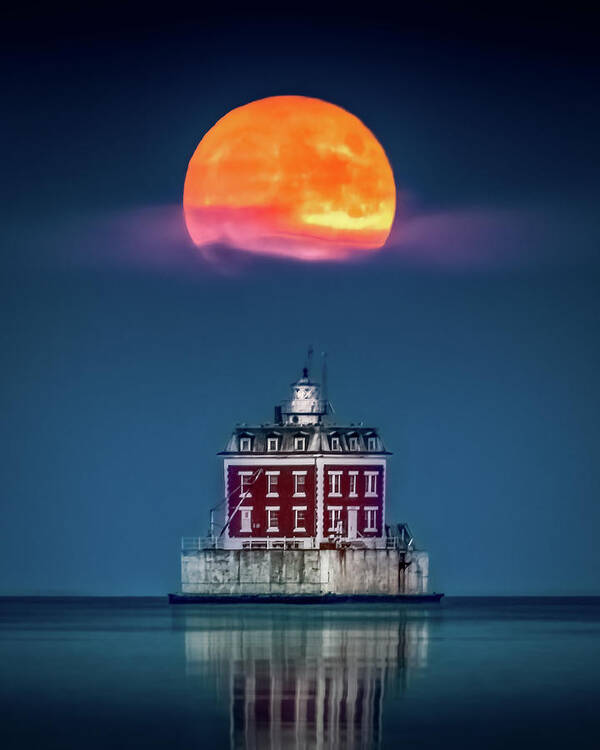 D810 Poster featuring the photograph Moonrise at Ledge Light by Shawn Boyle