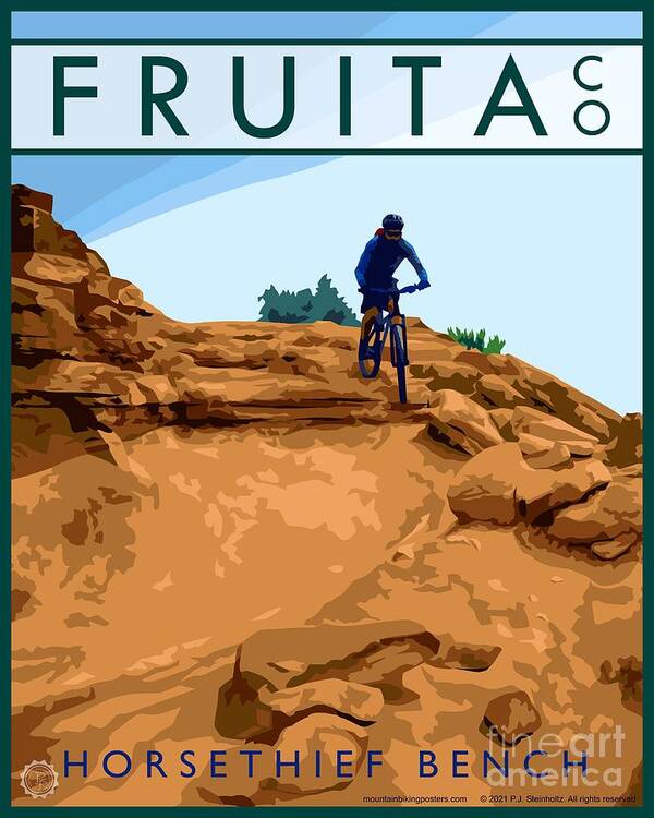 Mountain Biking Poster featuring the digital art Mountain Biking Horsethief Bench, Fruita, Colorado by PJ Steinholtz