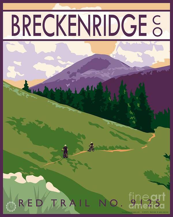 Mountain Biking Poster featuring the digital art Mountain Biking Red Trail No. 9125, Breckenridge, Colorado by PJ Steinholtz