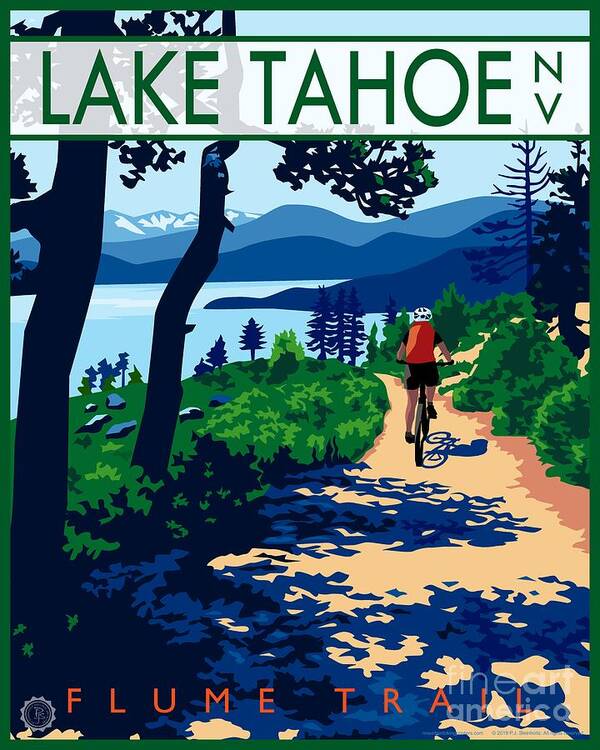 Mountain Biking Poster featuring the digital art Mountain Biking the Flume Trail, Lake Tahoe, California by PJ Steinholtz