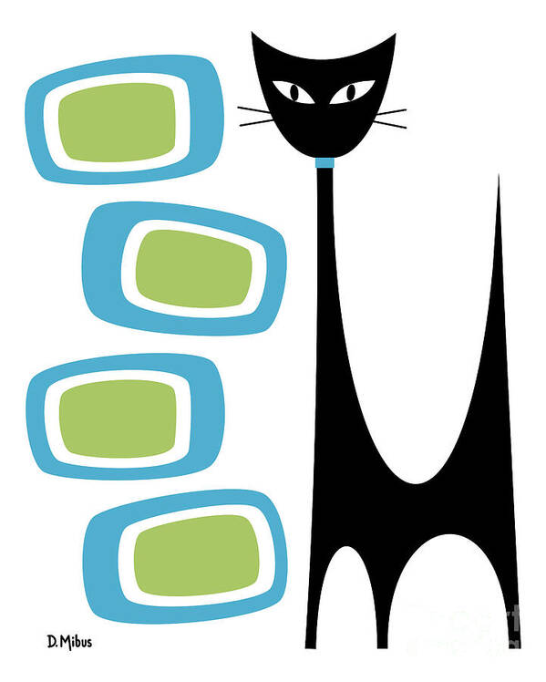 Atomic Poster featuring the digital art No Background Atomic Cat Blue Green by Donna Mibus