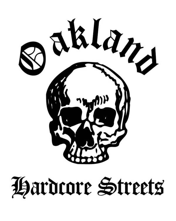Oakland Poster featuring the drawing Oakland California Hardcore Streets Urban Streetwear White Skull, Super Sharp PNG by Kathy Anselmo
