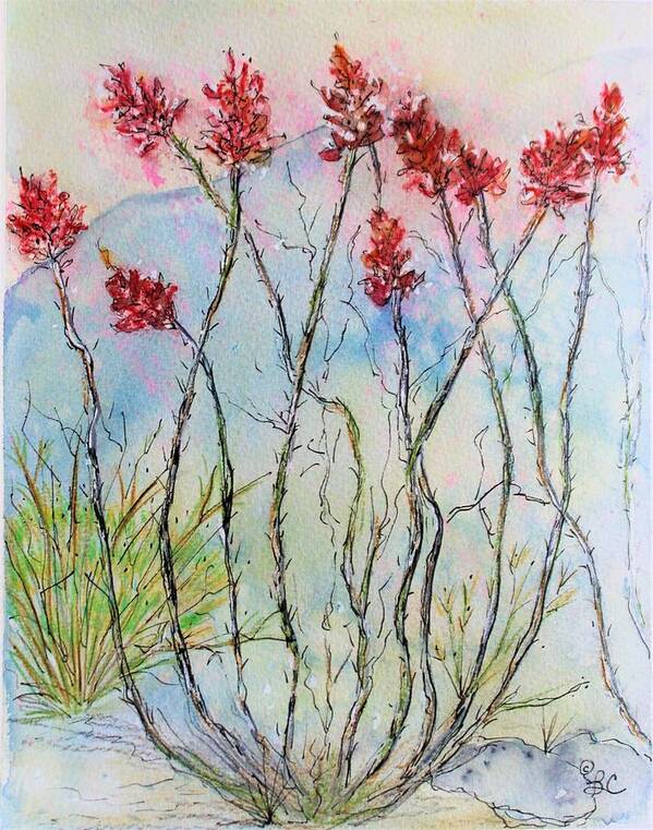 New Mexico Poster featuring the mixed media Ocotillo Splendor by Barbara Chichester