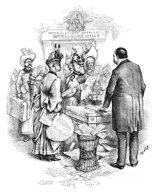 1885 Poster featuring the drawing Office Seeker Cartoon, 1885 by Thomas Nast