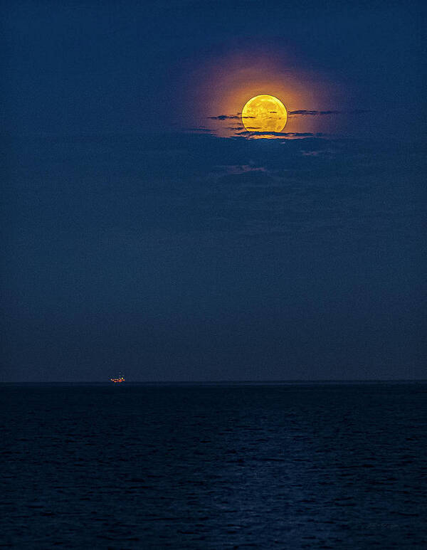 Photographs Poster featuring the photograph Oil Rig With Moon Off Ventura County California Coastline by John A Rodriguez