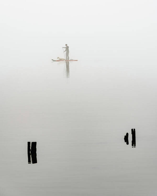 Hudson River Poster featuring the photograph Paddleboarder in Fog by Kevin Suttlehan