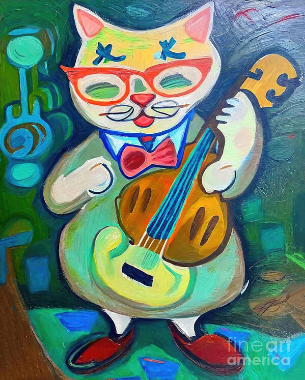 Image Poster featuring the painting Painting Maestro Whiskers Little Cat In Boots im by N Akkash