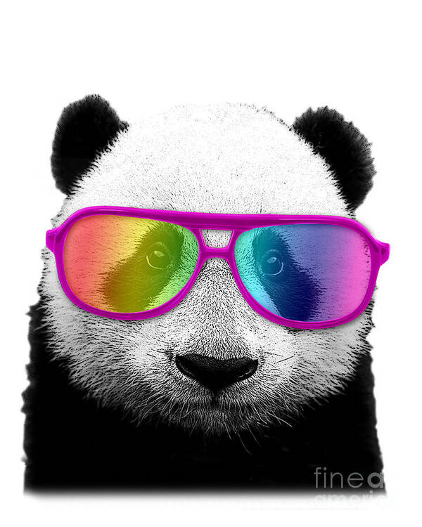 Panda Poster featuring the digital art Panda bear with rainbow glasses by Madame Memento