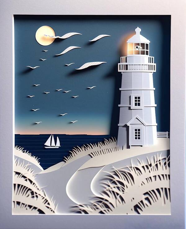 Nantucket Poster featuring the digital art Paper Lighthouse by Nickleen Mosher