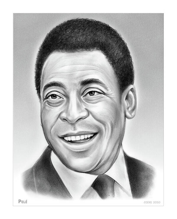  Pelé Poster featuring the drawing Pele - pencil by Greg Joens