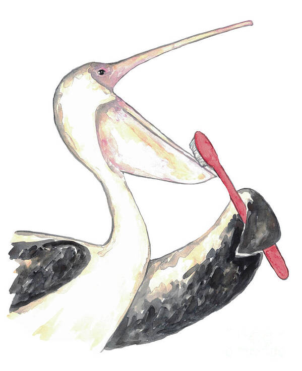 Pelican in tea cup watercolor painting print - Pelican In Tea Cup  Watercolor Painting - Posters and Art Prints