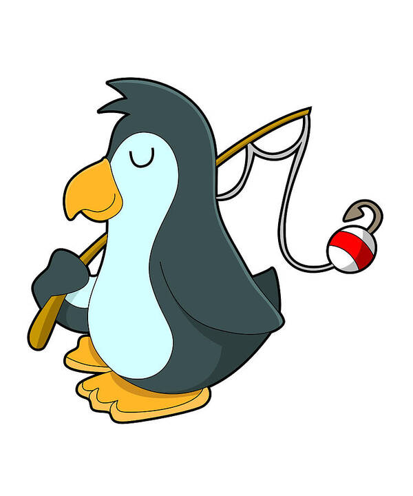 Penguin at Fishing with Fishing rod Poster