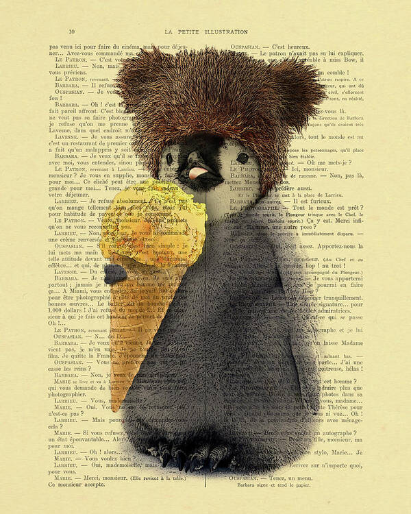 Penguin Poster featuring the digital art Penguin With Ice Cream by Madame Memento