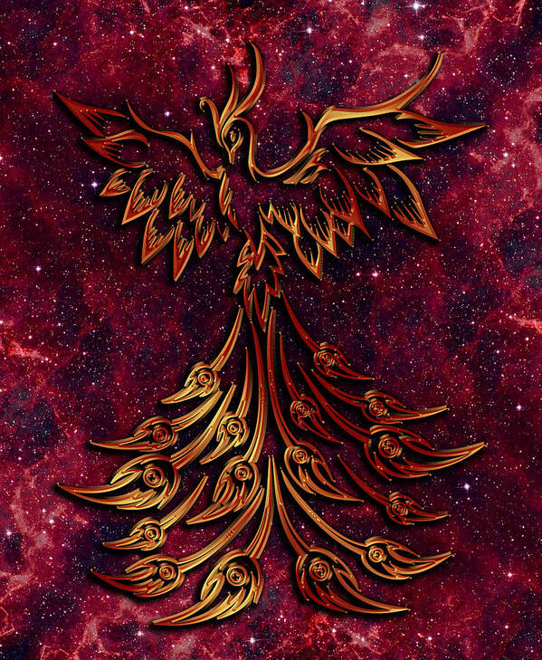 Firebird Poster featuring the digital art Phoenix and Fire Nebula by Mary J Winters-Meyer