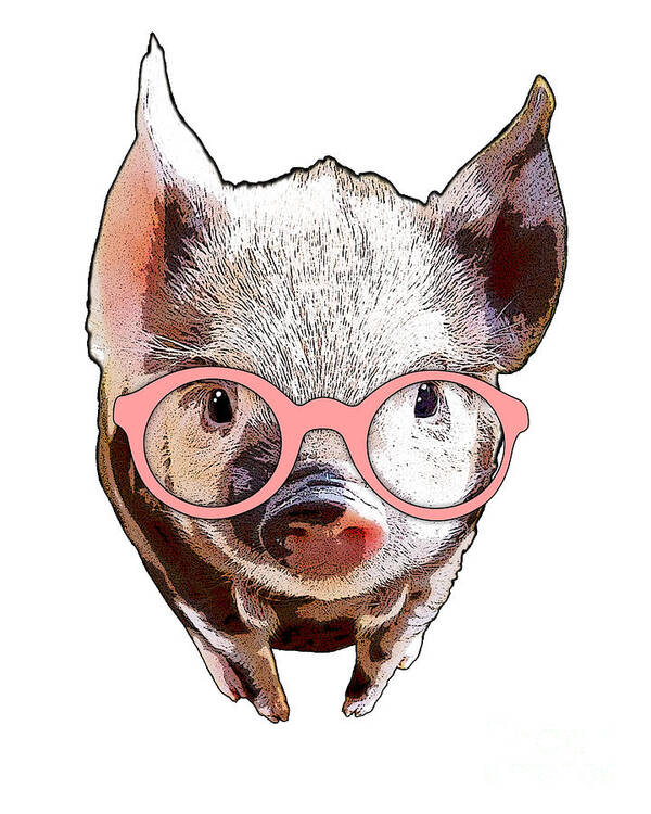 Pig Poster featuring the digital art Pig with pink glasses by Madame Memento