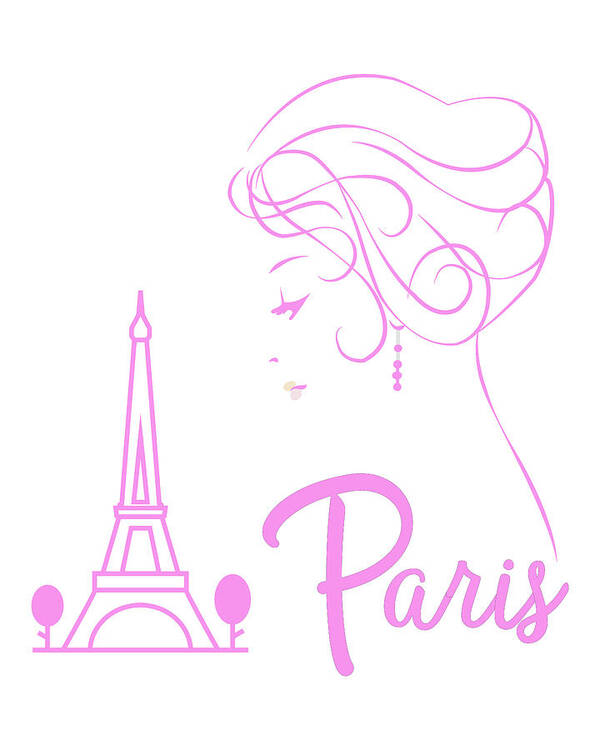 Paris Girl Line Art Drawing Poster featuring the digital art Pink Paris by Bob Pardue
