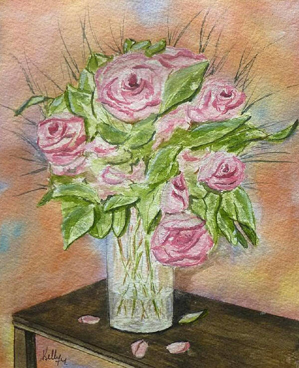 Pink Roses Poster featuring the painting Pink Roses by Kelly Mills