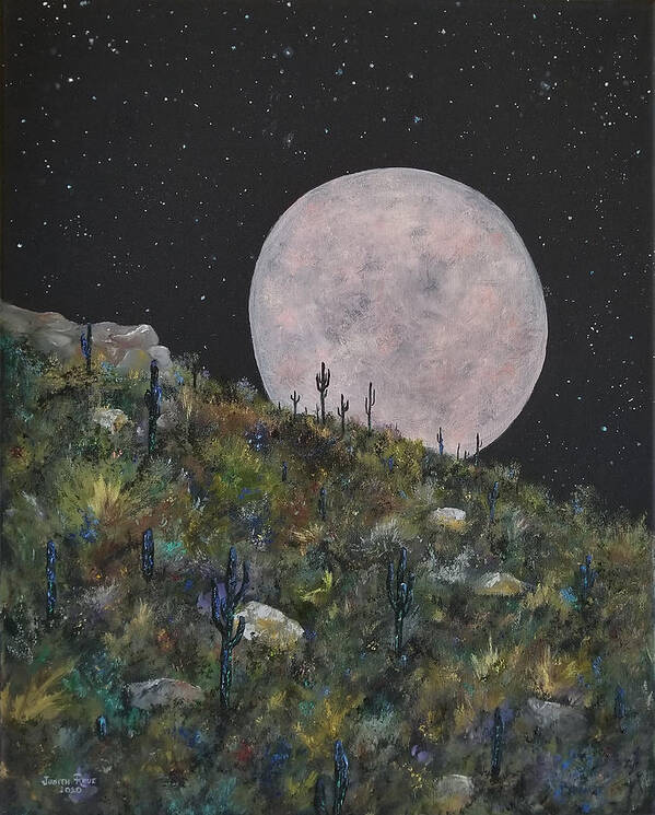 Moon Poster featuring the painting Pink Supermoon by Judith Rhue