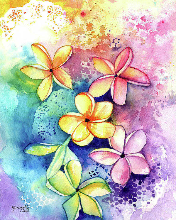 Plumeria Poster featuring the painting Plumeria Fun 2 by Marionette Taboniar