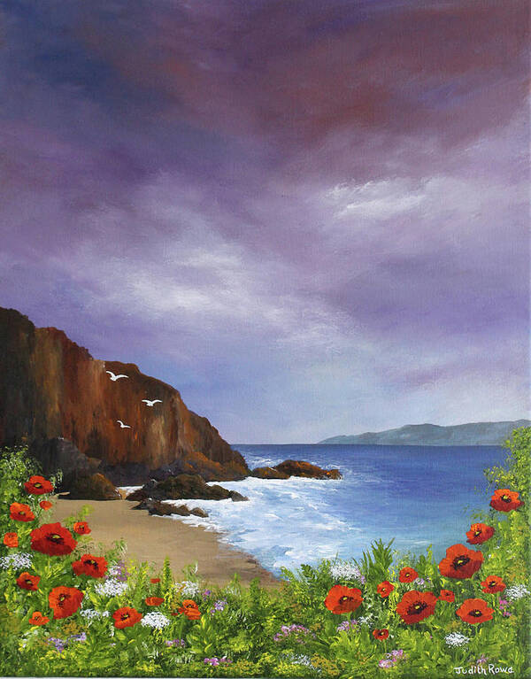 Seascape Poster featuring the painting Poppies by the Sea by Judith Rowe