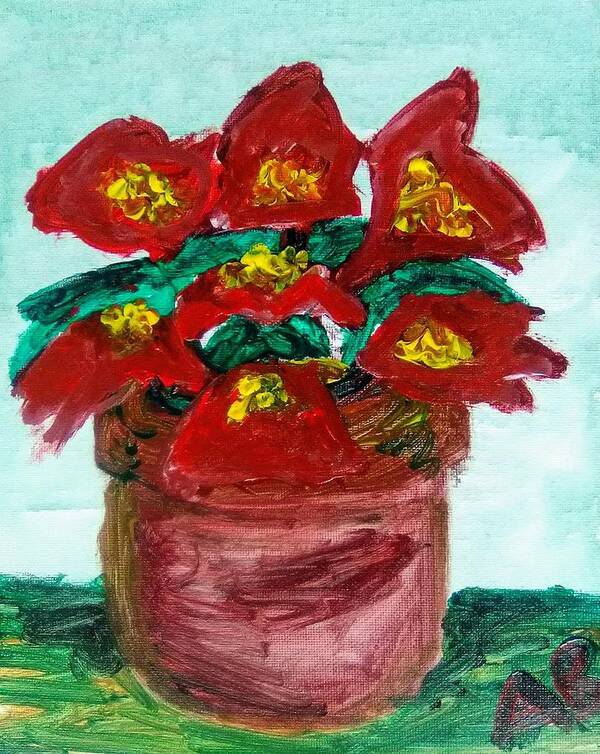 Poinsettias Poster featuring the painting Potted Poinsettias by Andrew Blitman