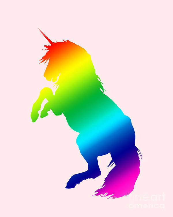 Unicorn Poster featuring the digital art Prancing rainbow unicorn by Madame Memento