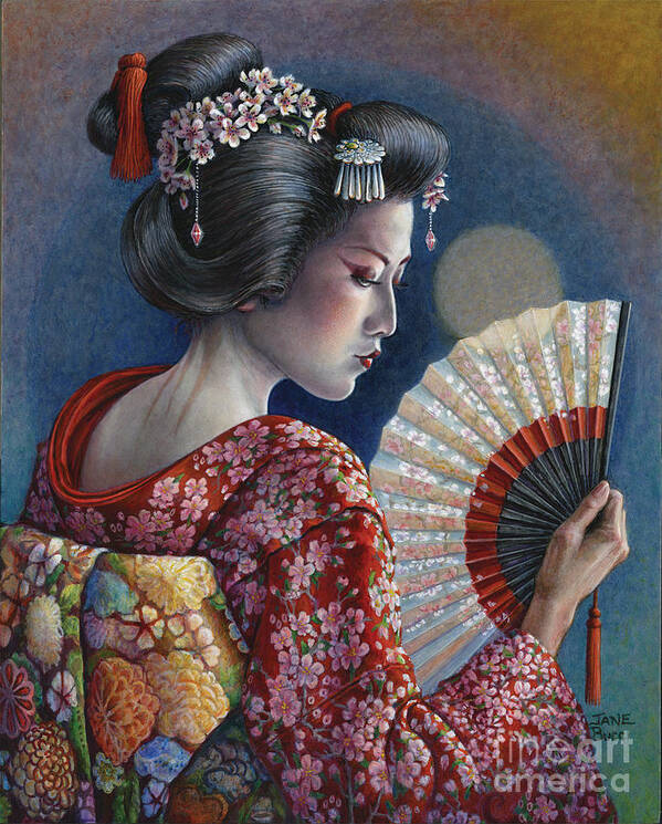 Woman Poster featuring the painting Gossamer Moon Geisha by Jane Bucci