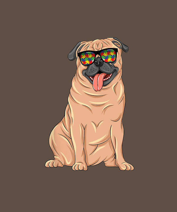 pug Sunglasses Autism Awareness Dog Gift T-Shirt Poster by Julie