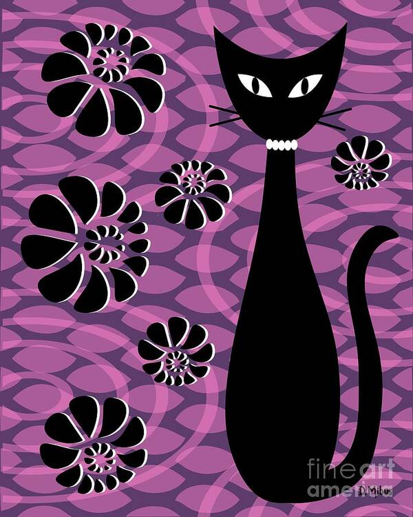 Abstract Cat Poster featuring the digital art Purple Pink Mod Cat 2 by Donna Mibus