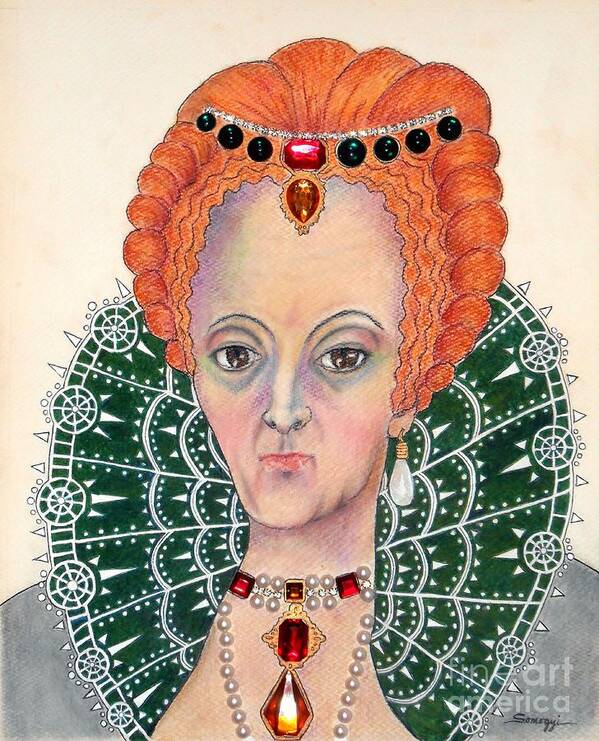 Queen Elizabeth Poster featuring the mixed media Queen Elizabeth I by Jayne Somogy
