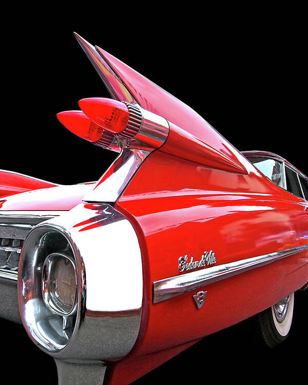 Cadillac Poster featuring the photograph Red Cadillac Sedan de Ville 1959 Tail Fins by Gill Billington