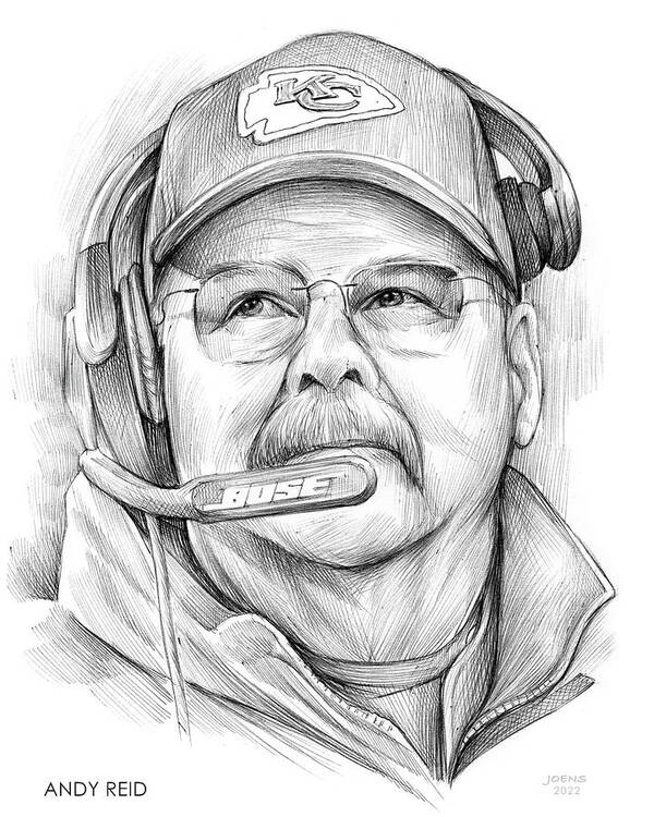 Andy Reid Poster featuring the drawing Reid - Bic Pen by Greg Joens