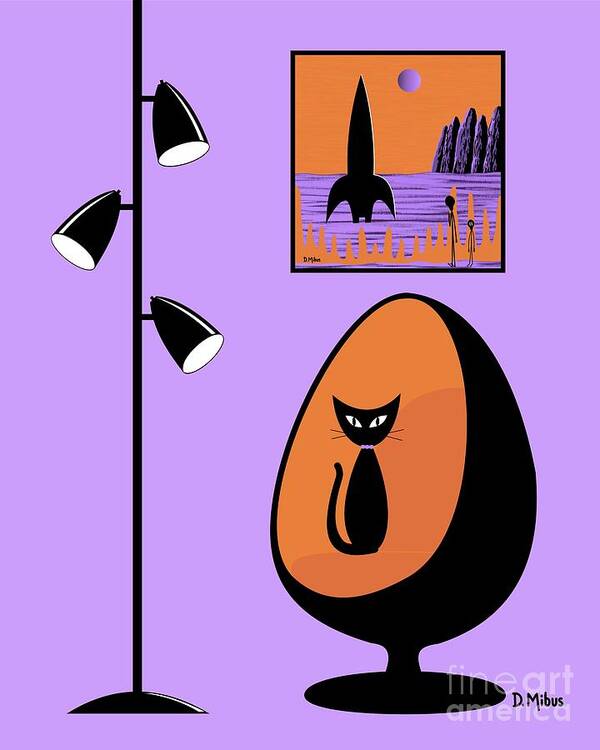 Mid Century Modern Poster featuring the digital art Orange and Purple Space Aliens by Donna Mibus