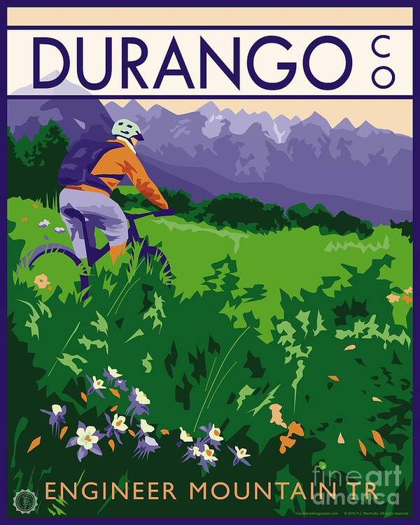 Mountain Biking Poster featuring the digital art Mountain Biking Engineer Mountain, Durango, Colorado by PJ Steinholtz