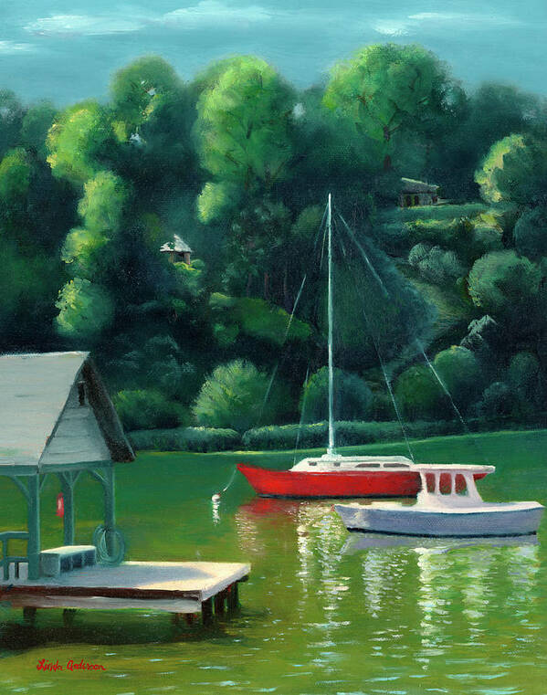 Sailboat Poster featuring the painting River Reflections by Linda Anderson