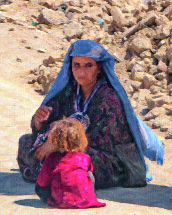 Kabul Poster featuring the photograph Roadside Afghan Woman and Child by SR Green