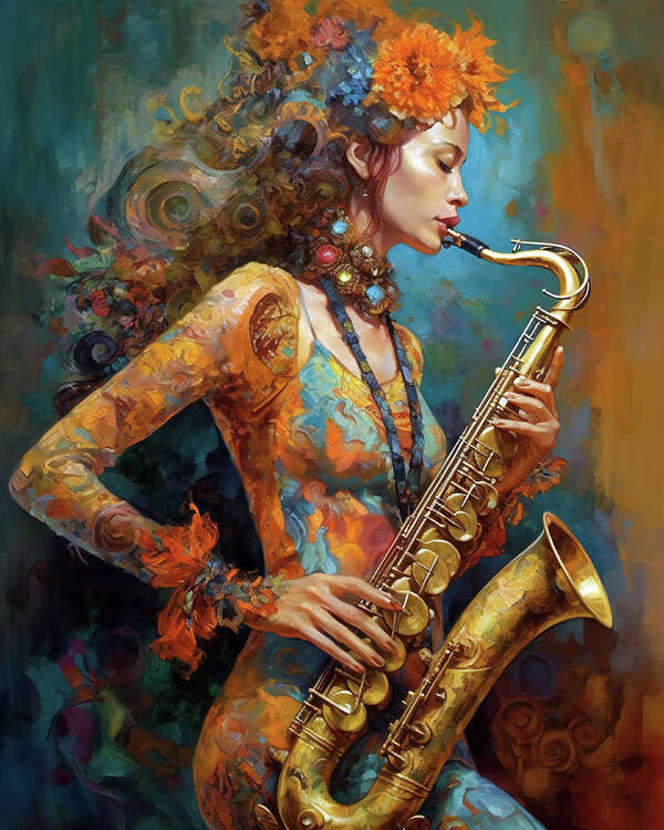 Music Poster featuring the mixed media SAX by Jacky Gerritsen