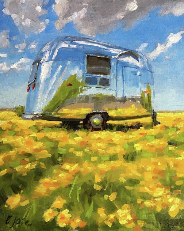 Airstream Poster featuring the painting Shiny in a Field of Buttercups by Elizabeth Jose