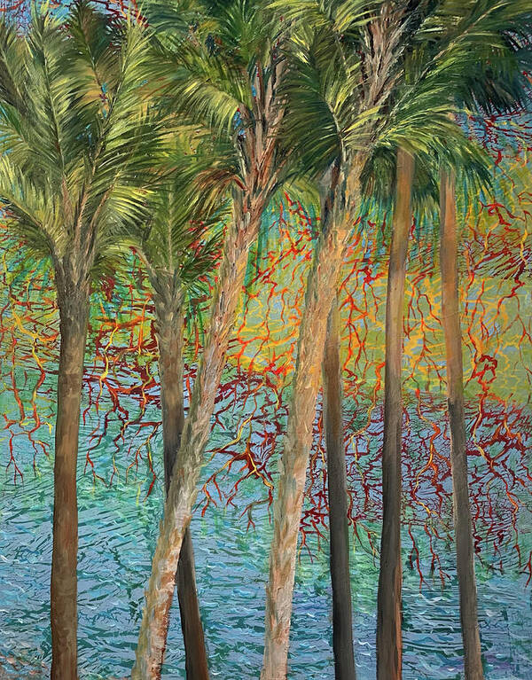 Palms Poster featuring the painting Sky High Palms by Barbara Landry