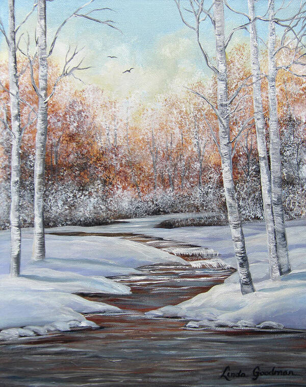 Acrylic Painting Poster featuring the painting Snowy Interlude by Linda Goodman