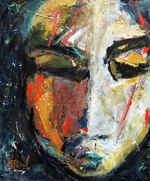 Female Face Poster featuring the painting Somber by Sharon Sieben
